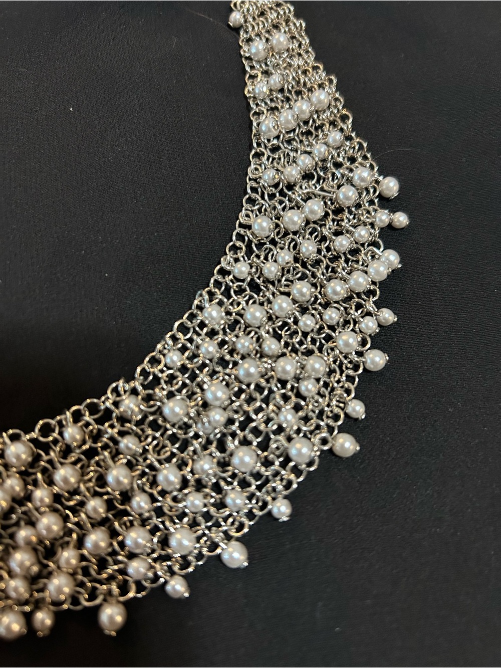 Silver Pearl Mesh Statement Necklace - Women's Jewelry